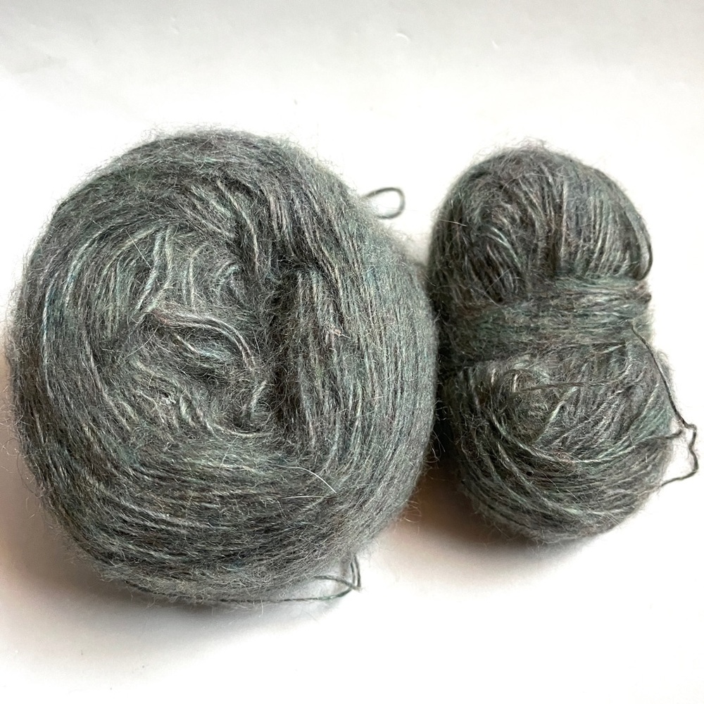 Mohair! Color: Sage Green/Grey Yarn Bundle- 2 balls- hand spun boutique yarn